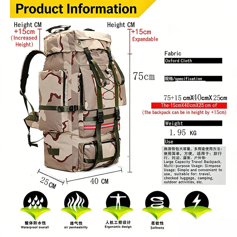 Ultimate 130L Waterproof Hiking Backpack